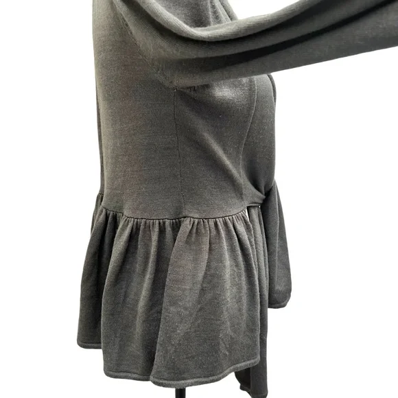 TEMPERLEY LONDON OLIVE GREEN WOOL & SILK TIE FRONT PEPLUM OPEN CARDIGAN